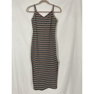 Active USA Women's Stripe Knit Slip Dress Side Slit Size L